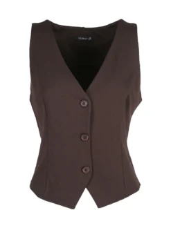Melitea Gilet donna monocolore con bottoni - moro
