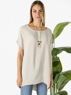 Melitea Maxi blusa da donna a maniche corte - beige