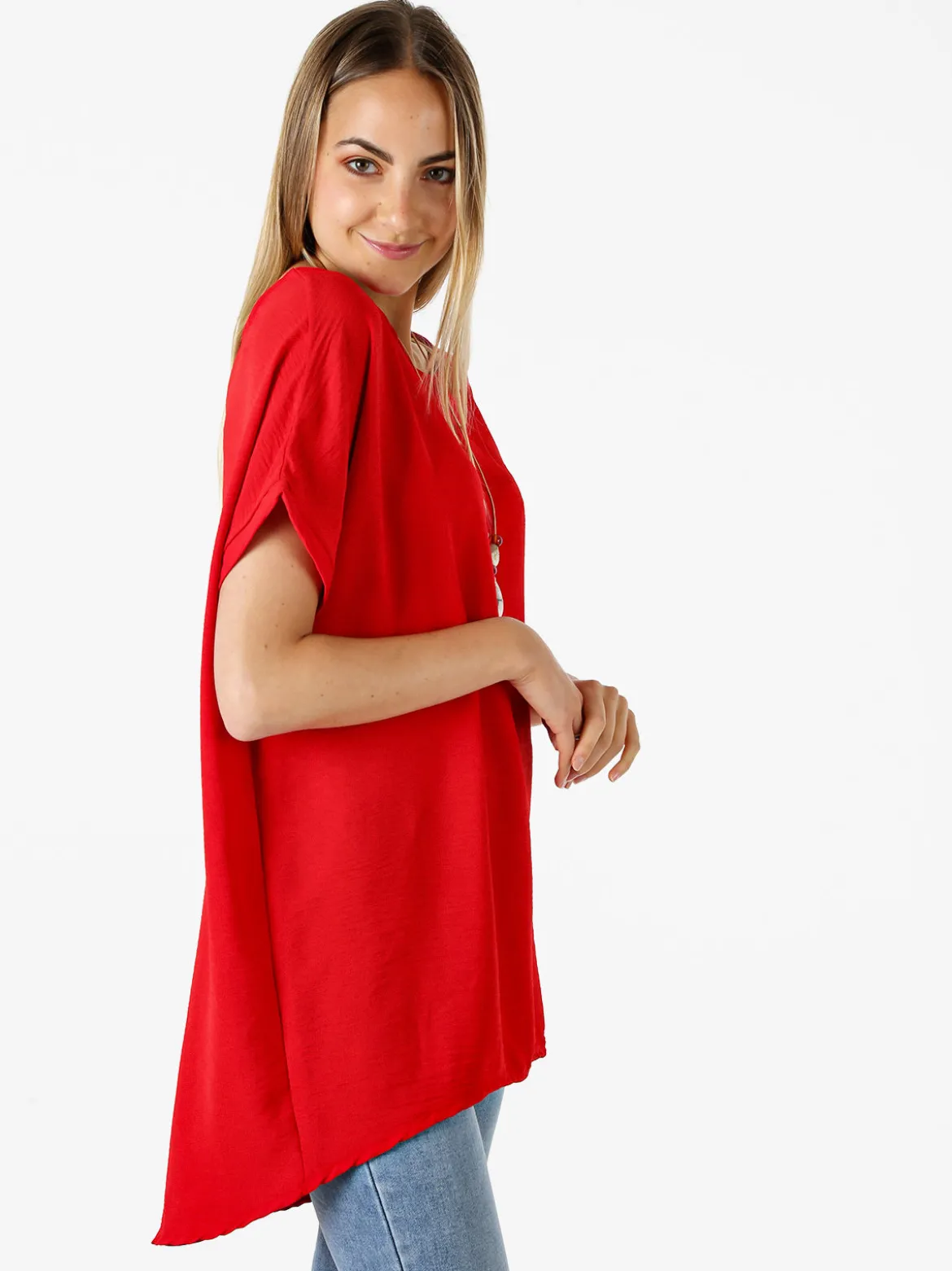 Melitea Maxi blusa da donna a maniche corte - rosso