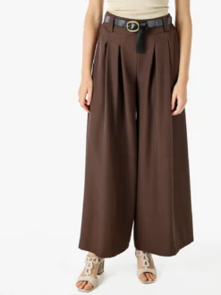 Melitea Pantaloni donna a palazzo con vita alta e cintura - moro