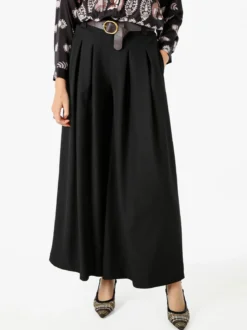 Melitea Pantaloni donna a palazzo con vita alta e cintura - nero