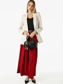 Melitea Pantaloni donna a palazzo con vita alta e cintura - rosso