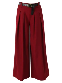Melitea Pantaloni donna a palazzo con vita alta e cintura - rosso