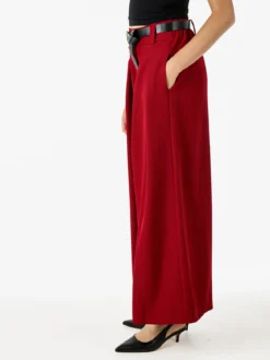 Melitea Pantaloni donna a palazzo con vita alta e cintura - rosso