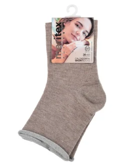 Meritex Calze corte donna in caldo cotone con bordo lurex - fango