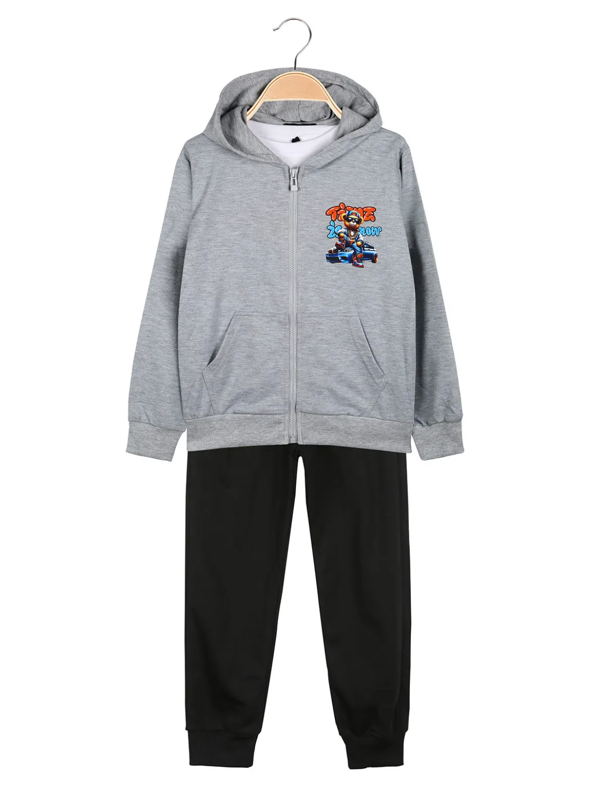Mg Fashion Studio Completo tuta da bambino con cappuccio e zip e stampa davanti e dietro - grigio