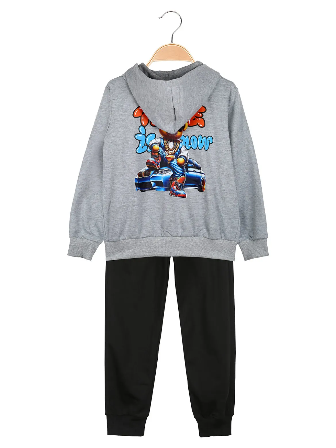 Mg Fashion Studio Completo tuta da bambino con cappuccio e zip e stampa davanti e dietro - grigio