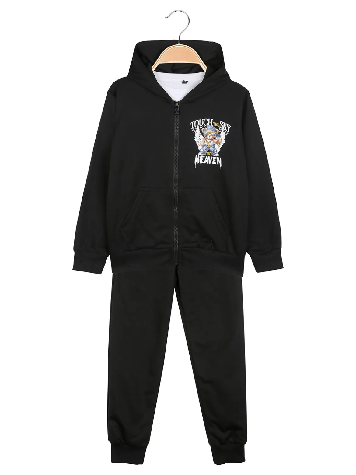 Mg Fashion Studio Completo tuta 3 pezzi da ragazzo con cappuccio e zip - nero