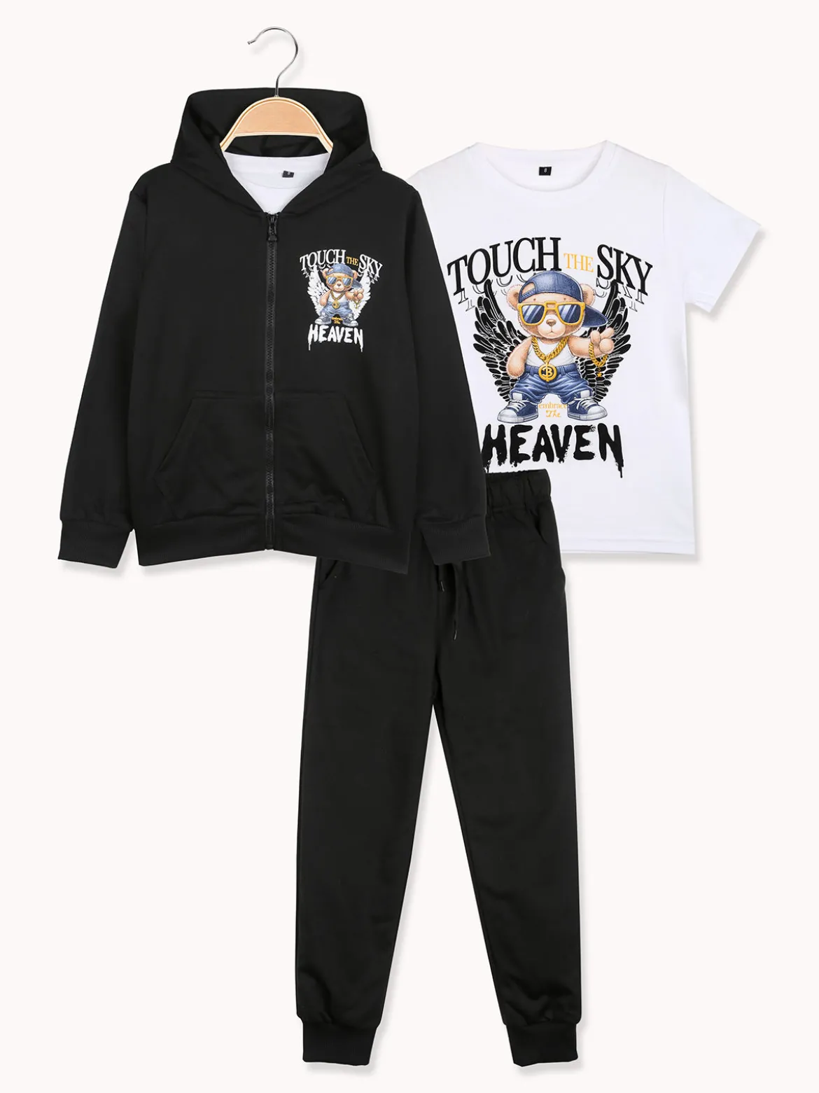 Mg Fashion Studio Completo tuta 3 pezzi da ragazzo con cappuccio e zip - nero