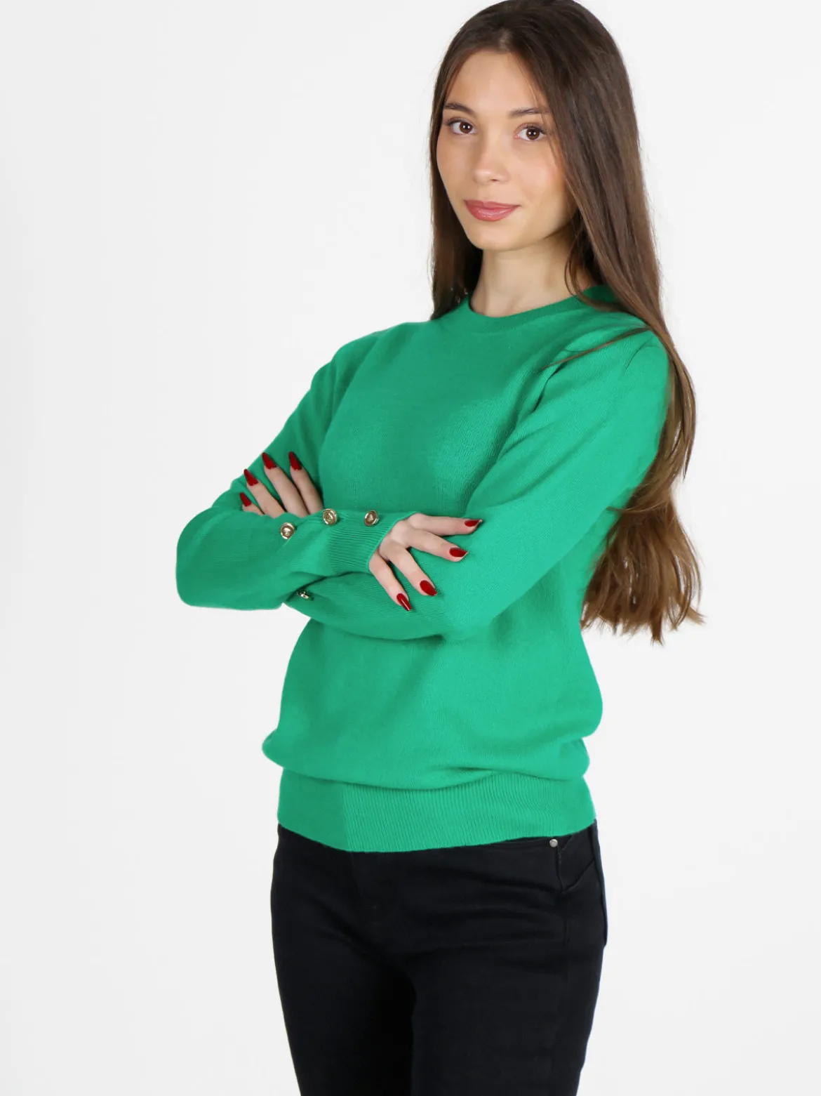 Mimoii Maglione donna in misto lana e cashemere con bottoni decorativi