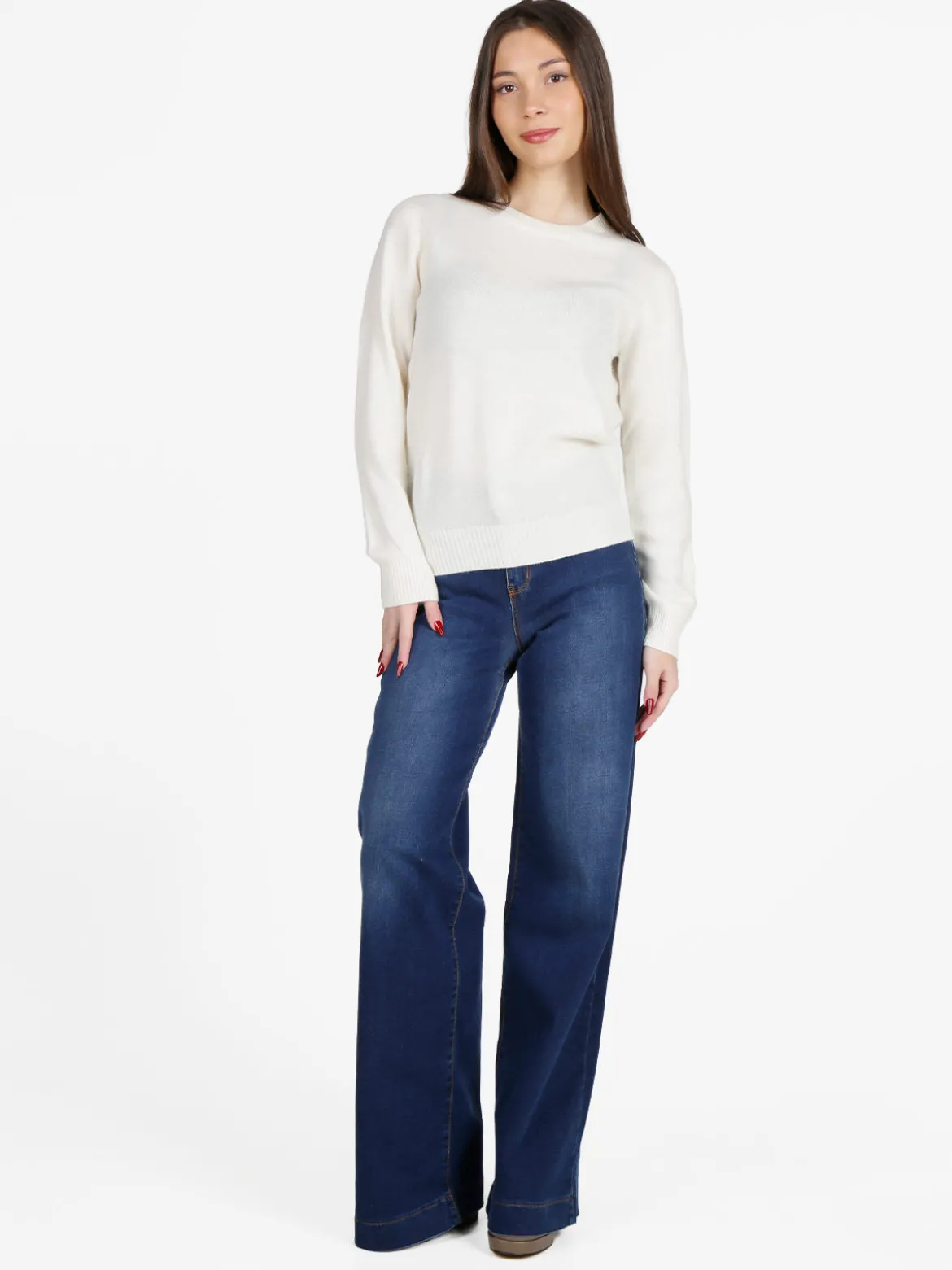 Mimoii Maglione girocollo da donna in misto lana e cashemere