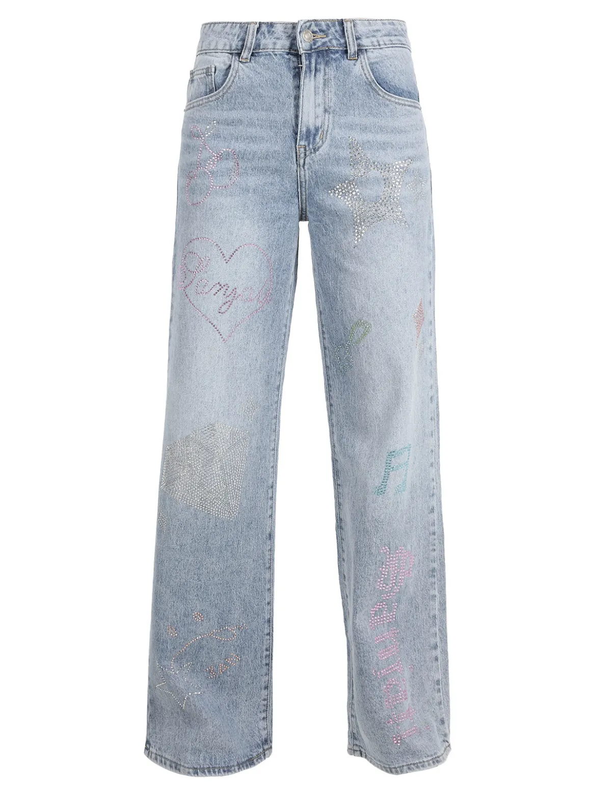 Mira°Belle Jeans donna a gamba larga con applicazioni strass