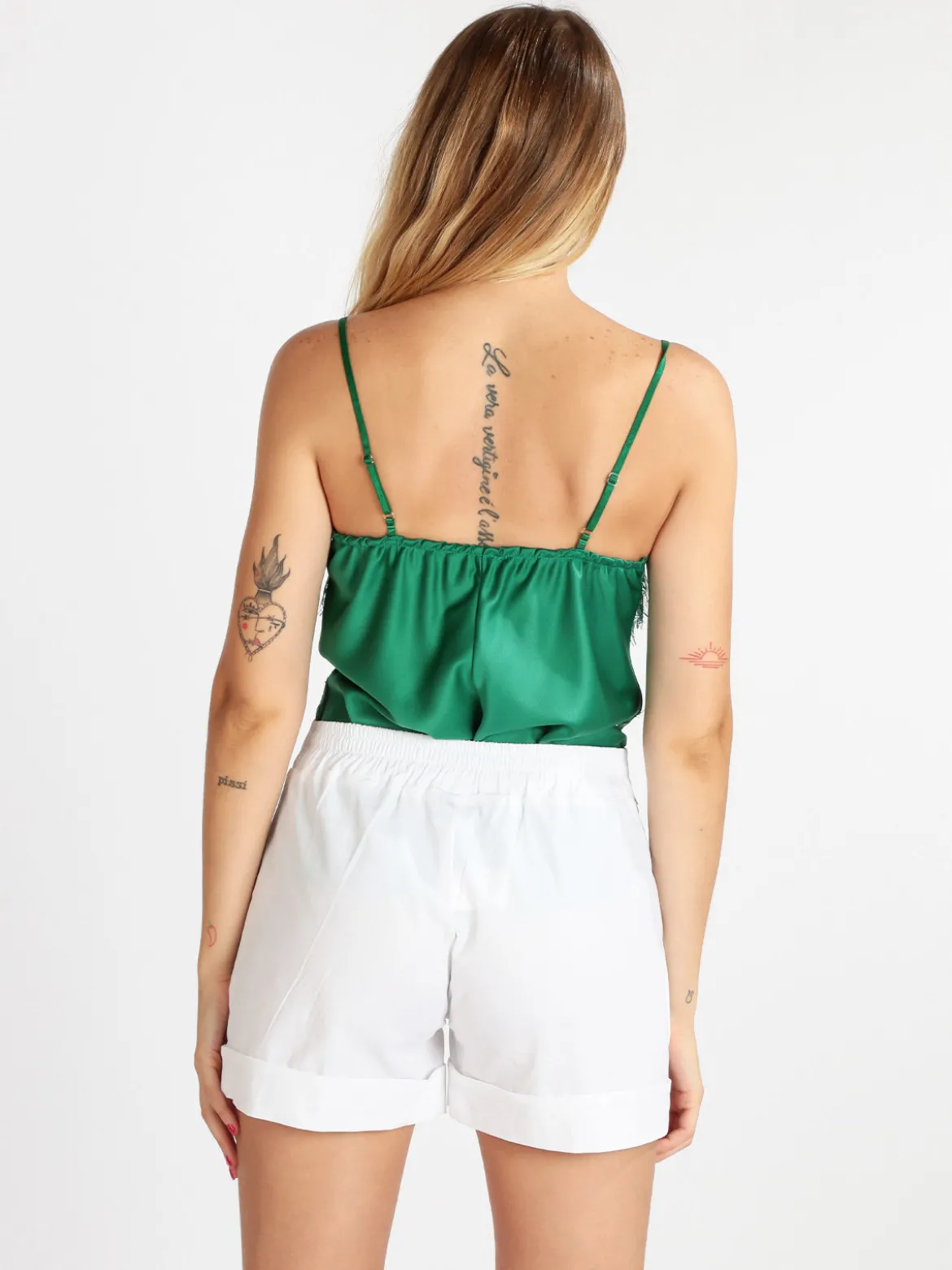 Miranda Top donna effetto raso con pizzo