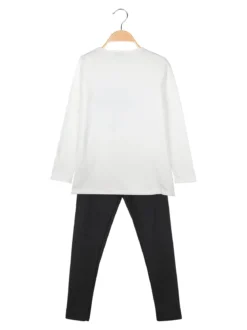 Miss Bellina Completo 2 pezzi da bambina con maglietta e leggings con strass - bianco