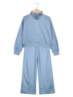 Miss Bellina Completo 3 pezzi da bambina con strass e zip - azzurro