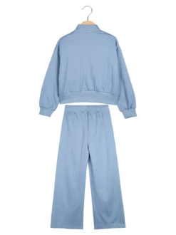 Miss Bellina Completo 3 pezzi da bambina con strass e zip - azzurro