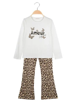 Miss Bellina Completo 2 pezzi da bambina con T-shirt e pantalone - bianco