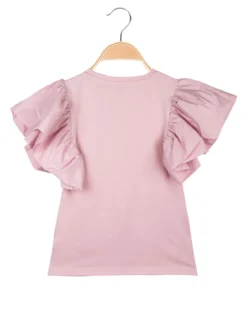 Miss Bellina T-shirt da ragazza con fiore e maniche ampie a volant