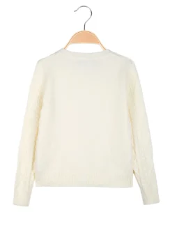 Miss Brum Cardigan da bambina in maglia con fiocchetti di velluto - panna