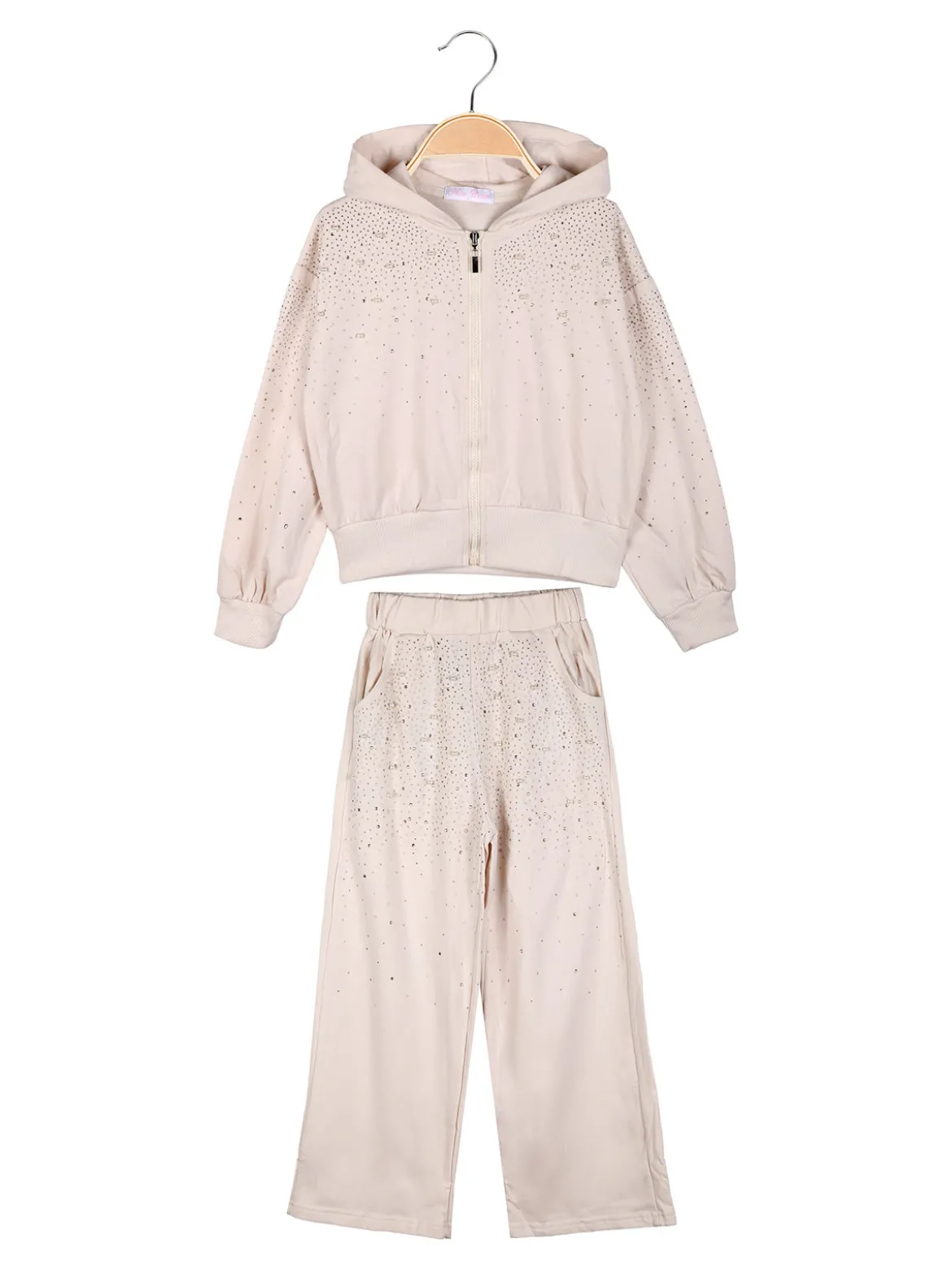 Miss Brum Completo tuta 2 pezzi da bambina con perle e strass - beige