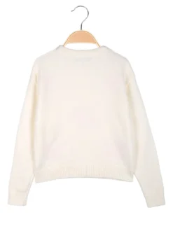 Miss Brum Maglione girocollo da bambina con strass - panna