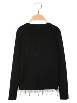 Miss Brum Pullover da bambina in maglia con cascata di strass sul finale