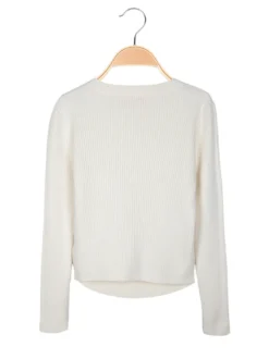 Miss Brum Pullover da bambina in maglia con girocollo di strass
