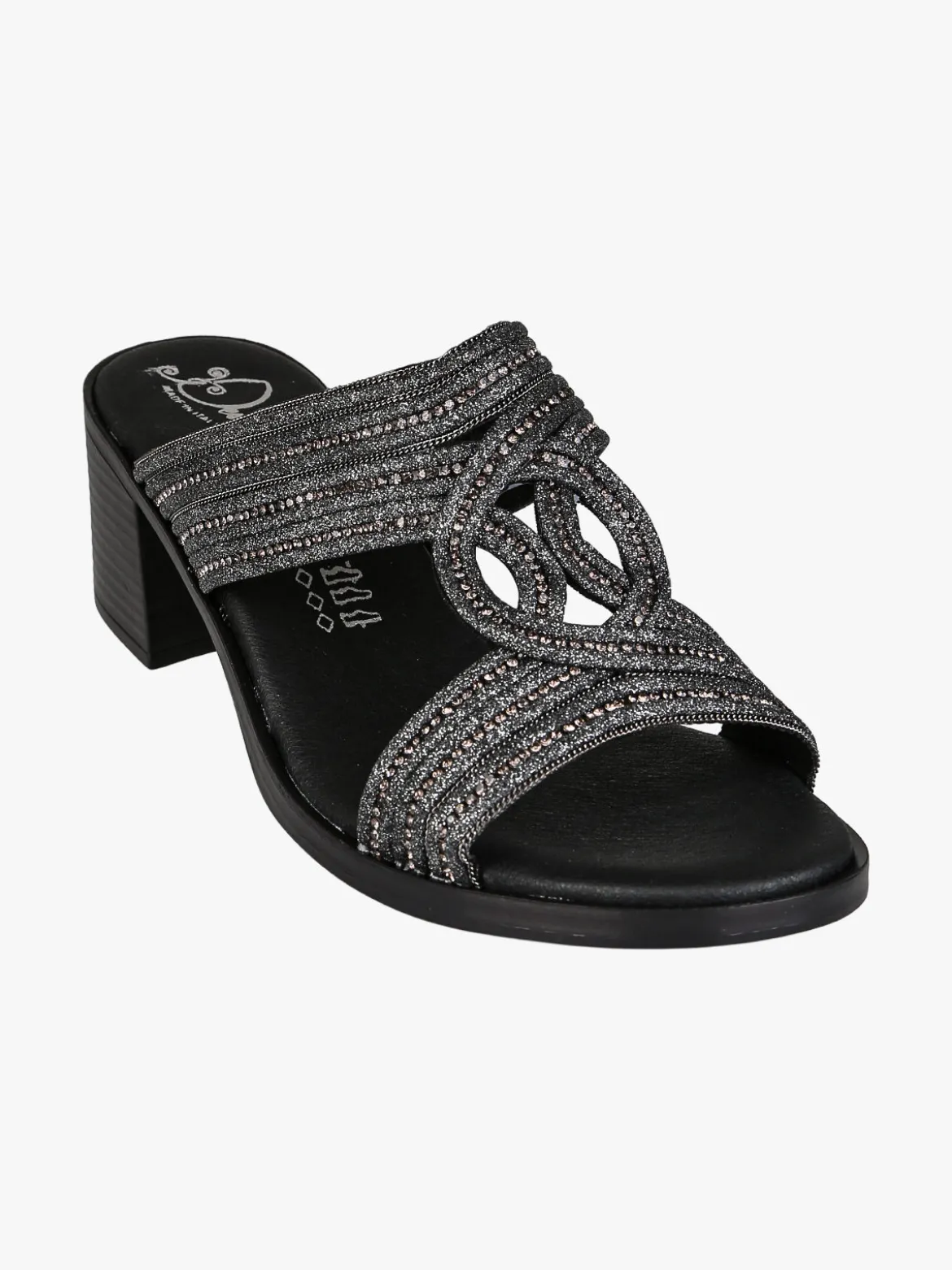 Miss Desiree Ciabatte donna con strass e tacco largo - nero