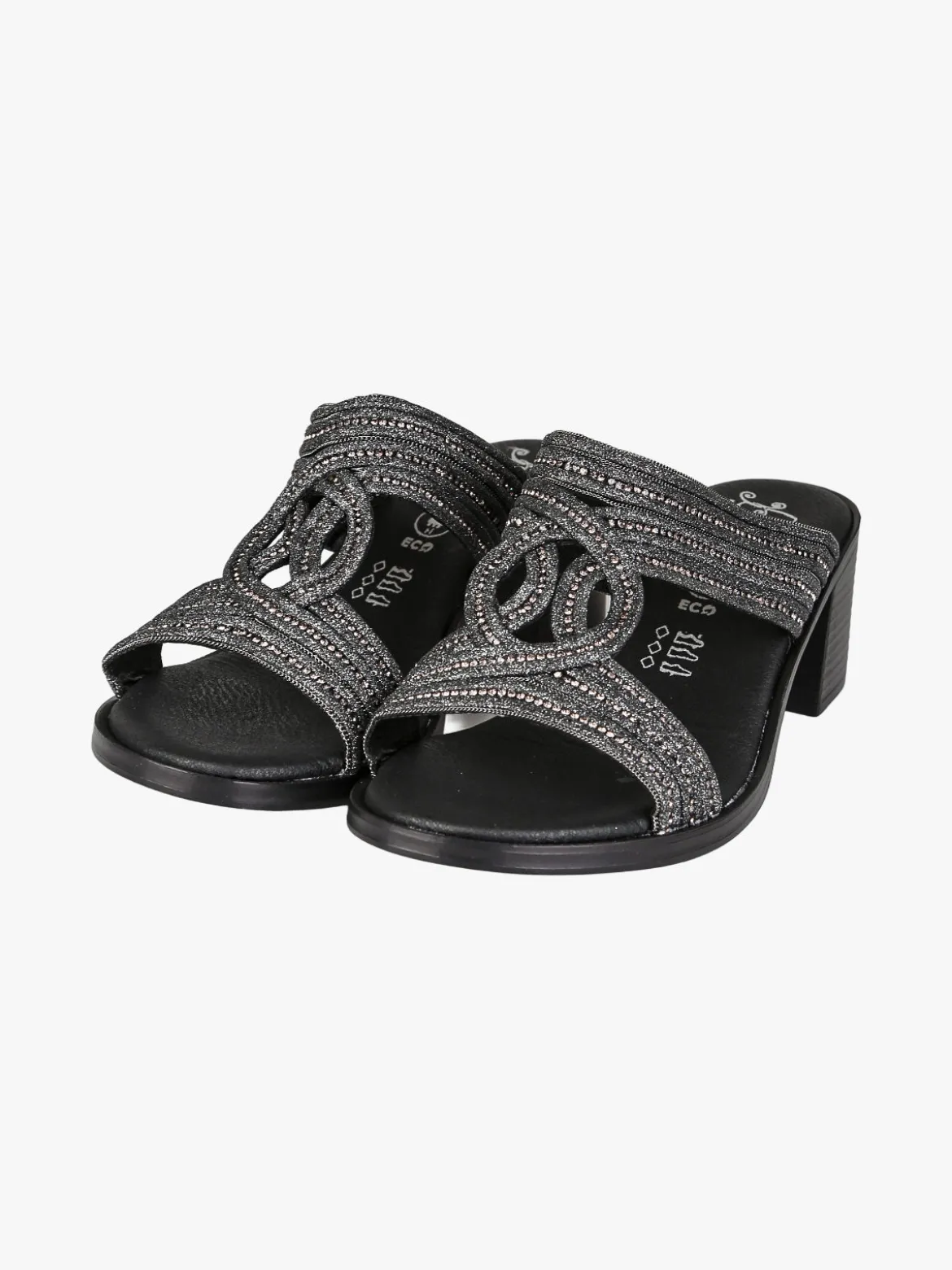 Miss Desiree Ciabatte donna con strass e tacco largo - nero