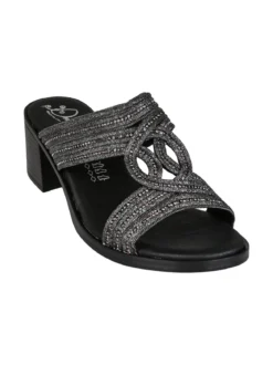 Miss Desiree Ciabatte donna con strass e tacco largo - nero