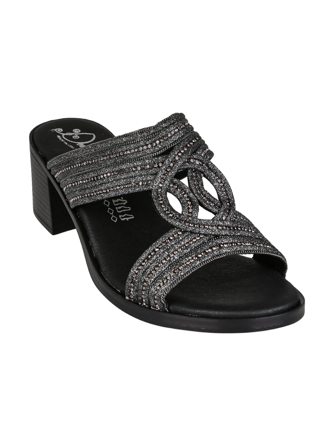 Miss Desiree Ciabatte donna con strass e tacco largo - nero