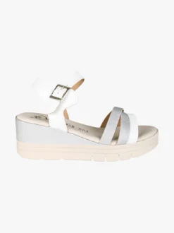Miss Desiree Sandali donna con zeppa e plateau con fascette brillantinate - argento