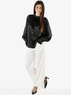 Miss E Co Blusa donna accollata a maniche lunghe linea curvy - nero