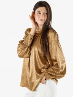 Miss E Co Blusa donna accollata a maniche lunghe linea curvy - marrone
