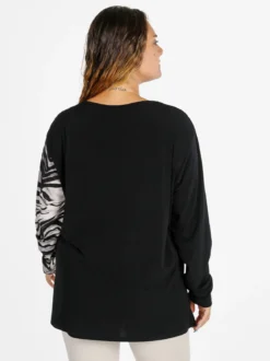 Miss E Co Blusa donna a maniche lunghe con stampa fantasia linea curvy - nero