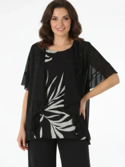 Miss E Co Blusa donna con cardigan velato a maniche corte linea curvy - nero