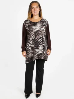 Miss E Co Blusa donna fantasia con spalline imbottite linea curvy - moro