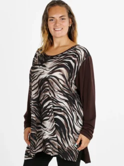 Miss E Co Blusa donna fantasia con spalline imbottite linea curvy - moro