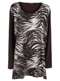 Miss E Co Blusa donna fantasia con spalline imbottite linea curvy - moro