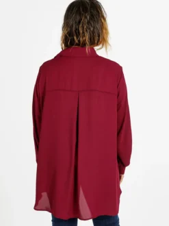 Miss E Co Camicia donna a maniche lunghe linea curvy - bordeaux