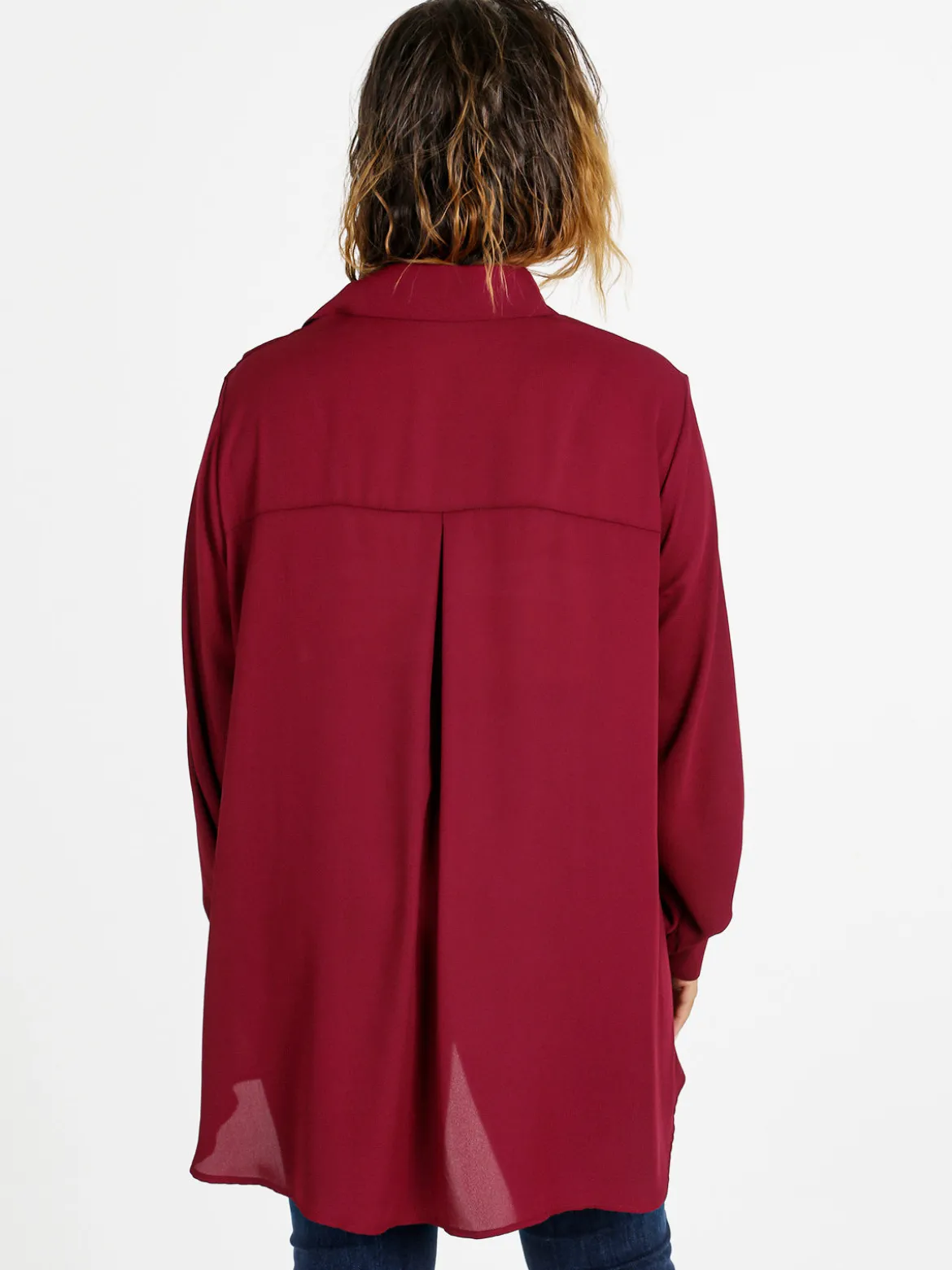 Miss E Co Camicia donna a maniche lunghe linea curvy - bordeaux