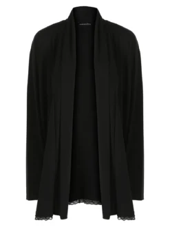 Miss E Co Cardigan donna a maniche lunghe con bordo finale in pizzo linea curvy - nero