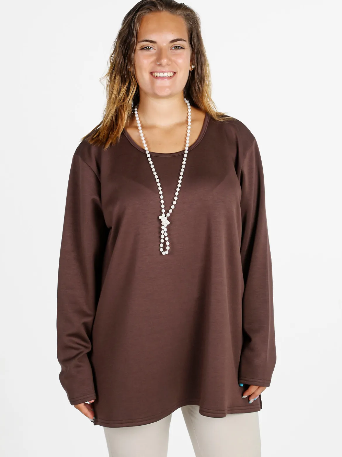 Miss E Co Maglia donna con spalline imbottite linea curvy - marrone