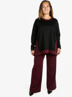 Miss E Co Maglia donna girocollo bicolore linea curvy - nero