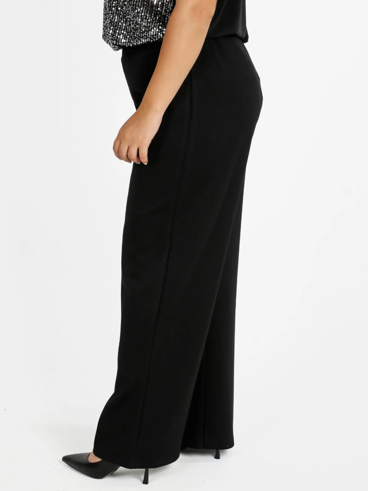 Miss E Co Pantaloni donna a gamba larga linea curvy - nero