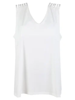 Miss E Co Top donna smanicato con scollo a V linea curvy