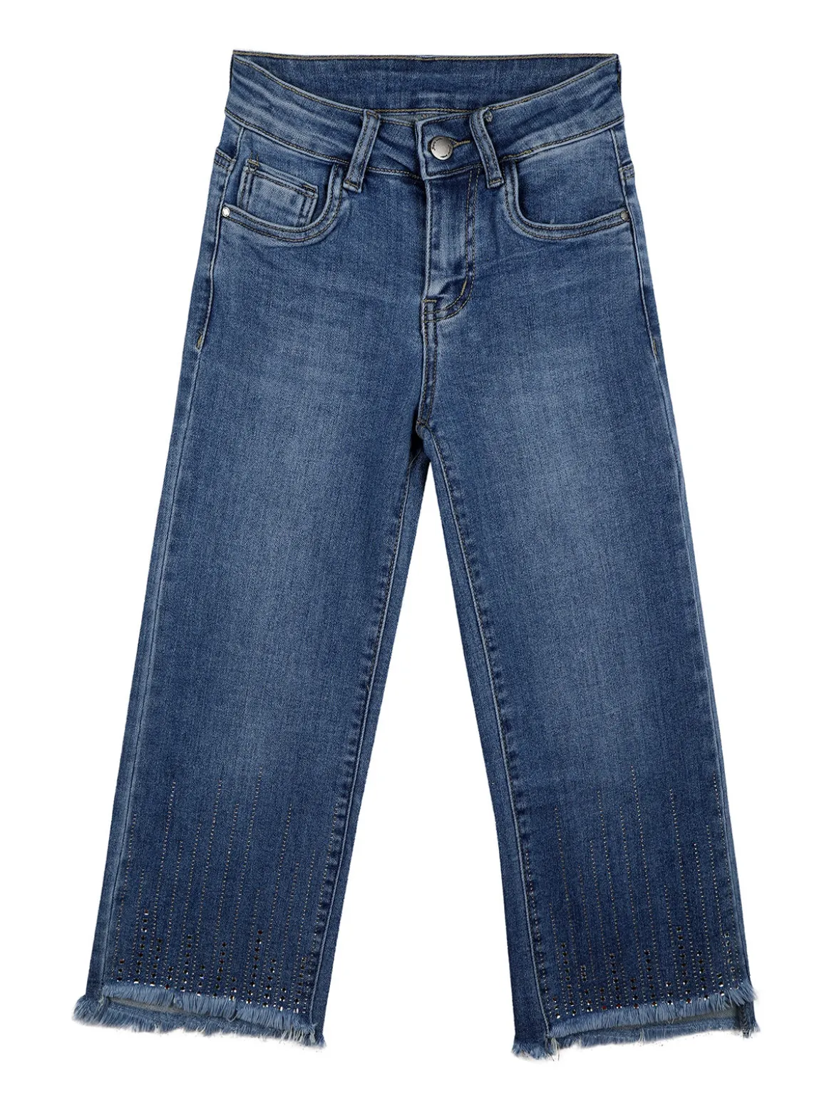 Miss & Girl Jeans da bambina a gamba larga con strass sul finale
