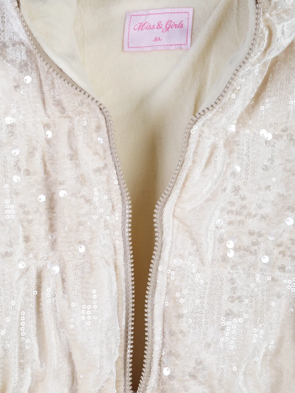 Miss & Girls Giubbotto da bambina con paillettes e cappuccio - beige