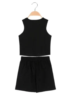 Miss Image Completo corto da ragazza con top a costine e shorts - nero