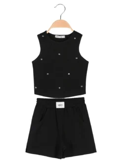 Miss Image Completo corto da ragazza con top a costine e shorts - nero